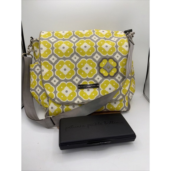 Diaper Bag, Petunia Pickle Bottom Diaper Bag Backpack, Yellow Gray Floral - Picture 1 of 8